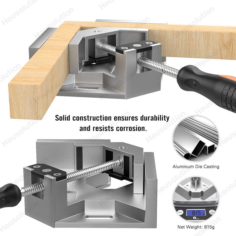 Housolution Right Angle Clamp, [2 PACK] Single Handle 90Â° Aluminum Alloy Corner Clamp, Clamps for Woodworking Adjustable Swing Jaw, Woodworking Tools Photo Frame Vise Holder, Gifts for Men Dad - Image 2